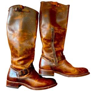 Frye Leather Cognac Riding Boots with Buckle